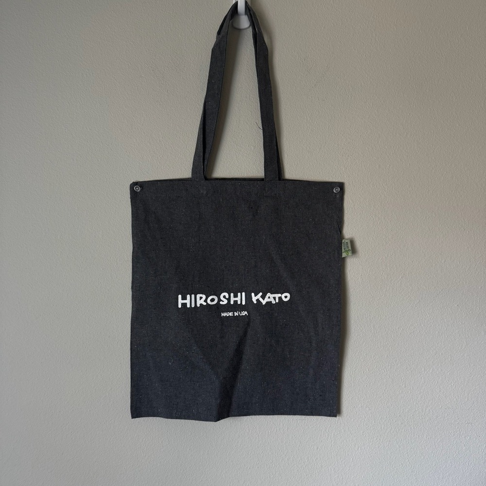 Hiroshi Kato Recycled Cotton Tote Bag Charcoal Grey Logo Graphic 7901-06MT